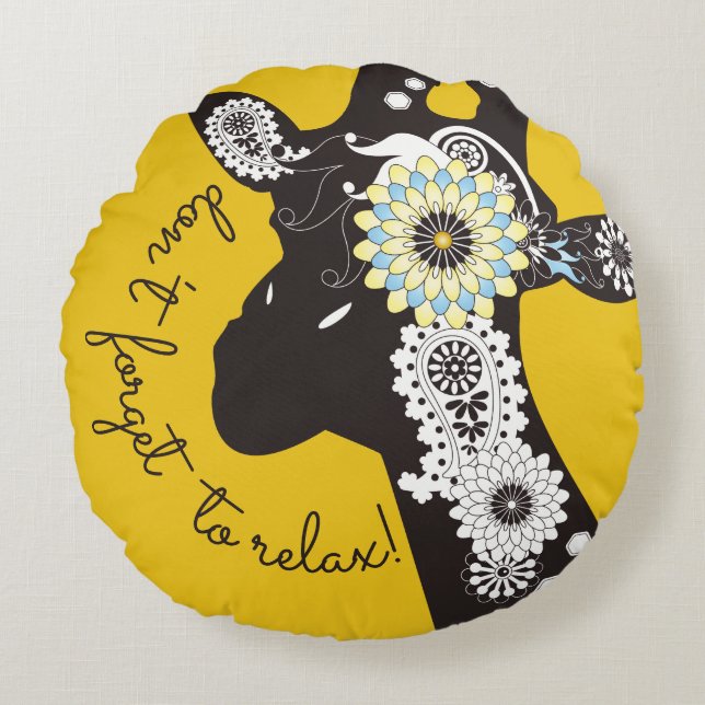 Relax - Yellow Funky Funny Giraffe Round Cushion (Front)