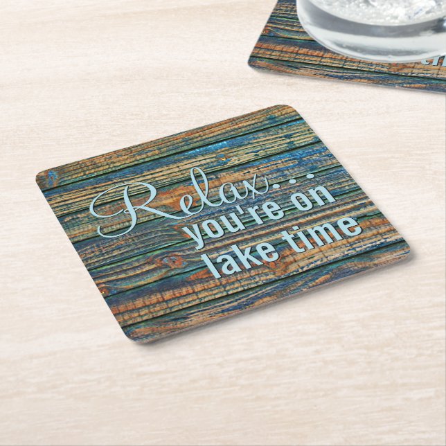 Relax You Are On Lake Time Quote Square Paper Coaster (Angled)