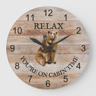 Relax You're on Cabin time Bear wood Large Clock