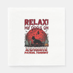Relax Zombie Patrol Tonight Dog Halloween Red Moon Napkin
