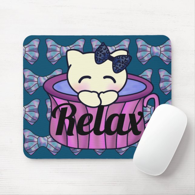 Relaxation Kitty Cat in Cute Mug Mouse Mat (With Mouse)