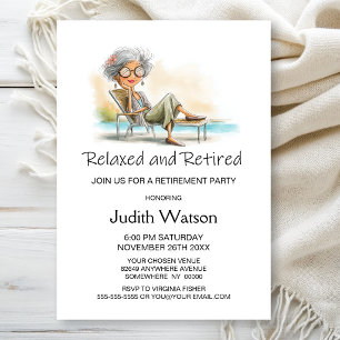 Relaxed and Retired Woman Retirement Party Invitation