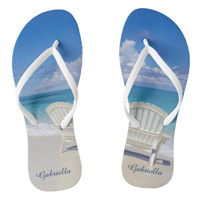 Relaxed Calm Beach Scene Personalised Flip Flops (Footbed)