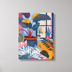 Relaxed Cat in the Garden: Colorful Favista Art Canvas Print