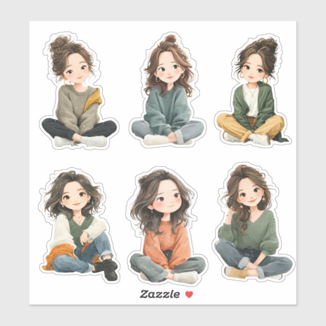 Relaxed Chibi Girl Stickers  (Sheet)