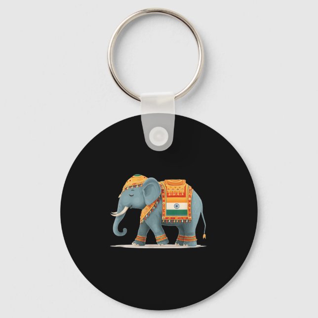 Relaxed Elephant In Indian Colours Costume  Key Ring (Front)