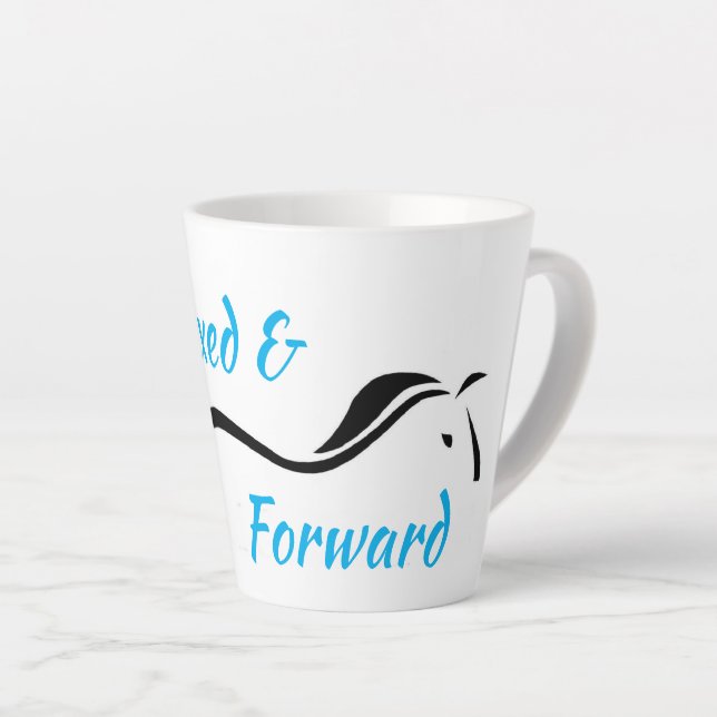 Relaxed & Forward Latte Mug by Anna Blake. (Right Angle)