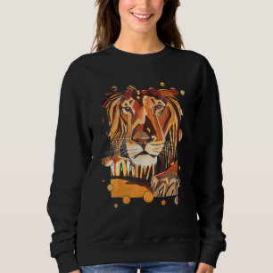 Relaxed Lion Portrait in Cubist Style Sweatshirt