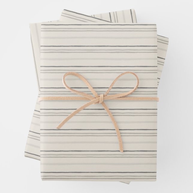 Relaxed Neutral Painterly Stripe Pattern Wrapping Paper Sheet (In situ)