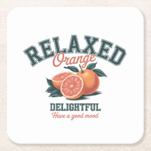 Relaxed Orange Delightful Good Mood Vintage Citrus Square Paper Coaster