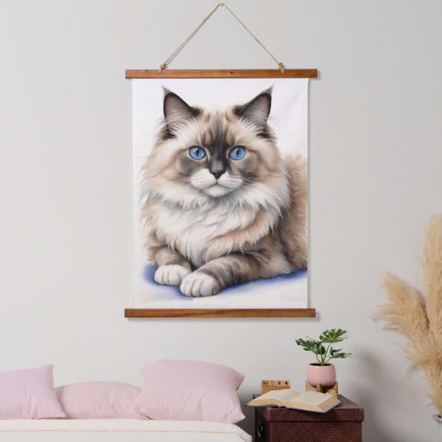 Relaxed Ragdoll Cat Illustration Cosy Pet  Hanging Tapestry (Bedroom)
