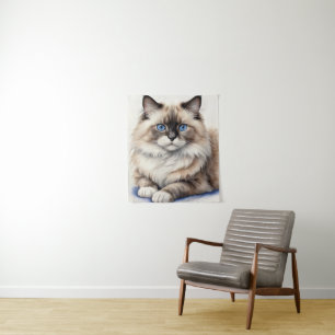 Relaxed Ragdoll Cat Illustration Cosy Pet Tapestry