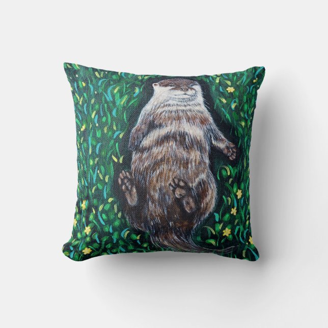 Relaxed River Otter Painting Cushion (Front)