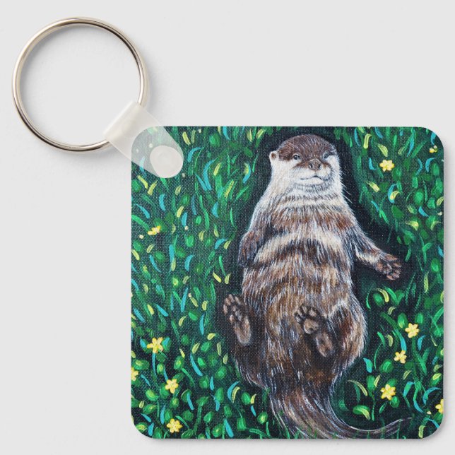 Relaxed River Otter Painting Keychain (Front)
