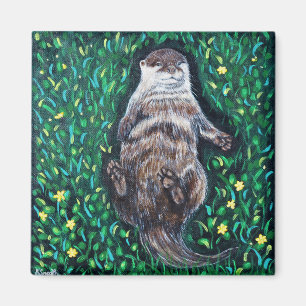 Relaxed River Otter Painting Magnet