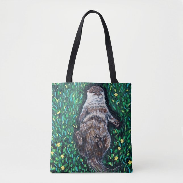 Relaxed River Otter Painting Tote Bag (Front)