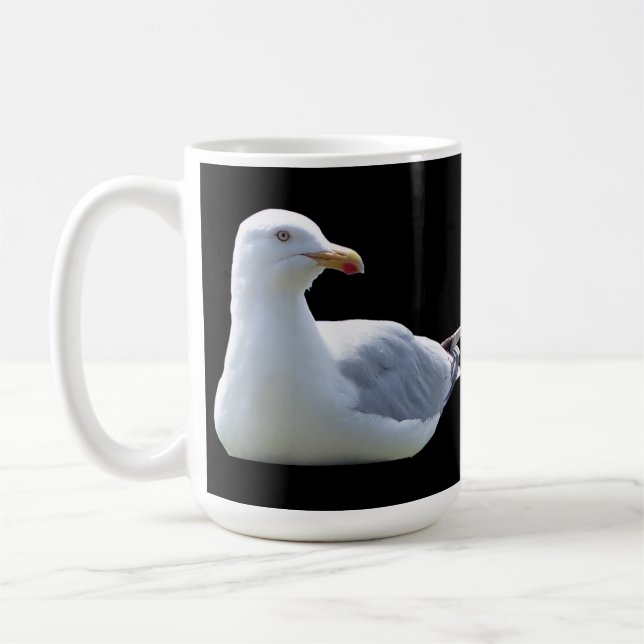Relaxed Seagull Resting Clean Black Background  Coffee Mug (Left)