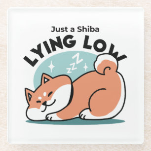 Relaxed Shiba Inu Art: Just a Shiba Lying Low Glass Coaster