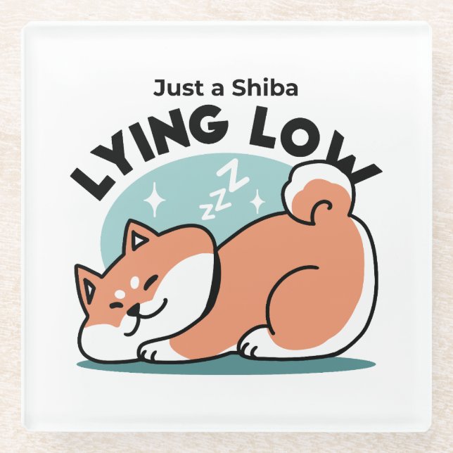Relaxed Shiba Inu Art: Just a Shiba Lying Low Glass Coaster (Front)