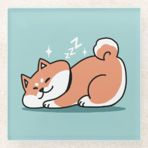 Relaxed Shiba Inu Art: Just a Shiba Lying Low Glass Coaster
