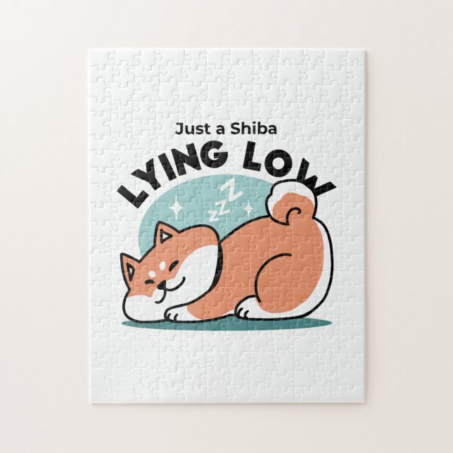 Relaxed Shiba Inu Art: Just a Shiba Lying Low Jigsaw Puzzle (Vertical)