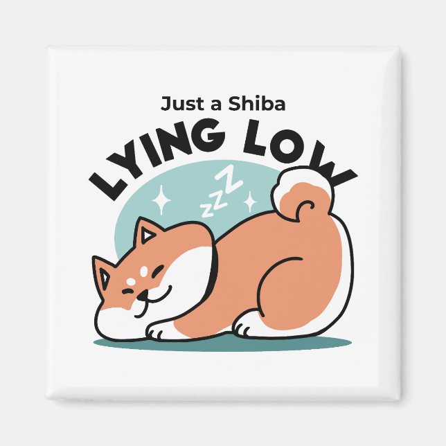 Relaxed Shiba Inu Art: Just a Shiba Lying Low Magnet (Front)