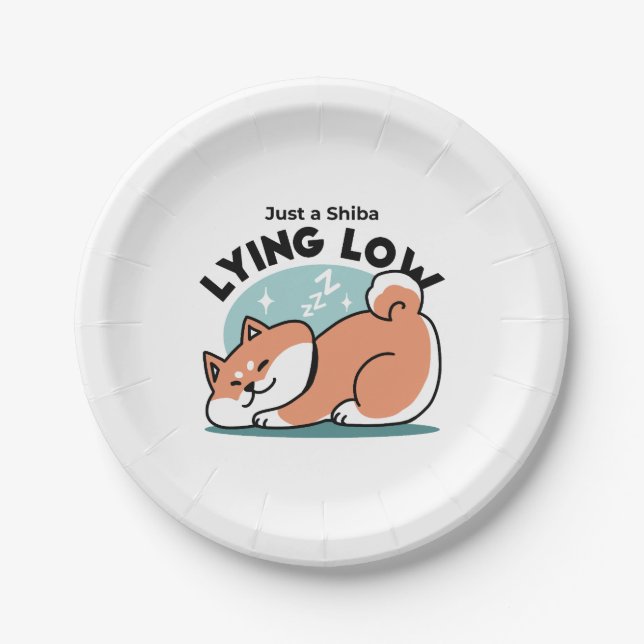 Relaxed Shiba Inu Art: Just a Shiba Lying Low Paper Plate (Front)
