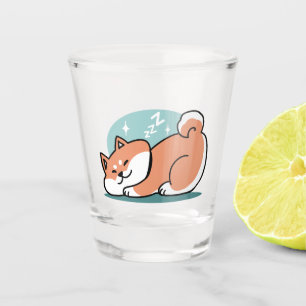 Relaxed Shiba Inu Art: Just a Shiba Lying Low Shot Glass
