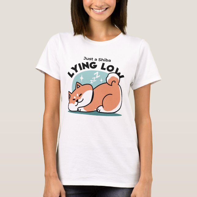 Relaxed Shiba Inu Art: Just a Shiba Lying Low T-Shirt (Front)