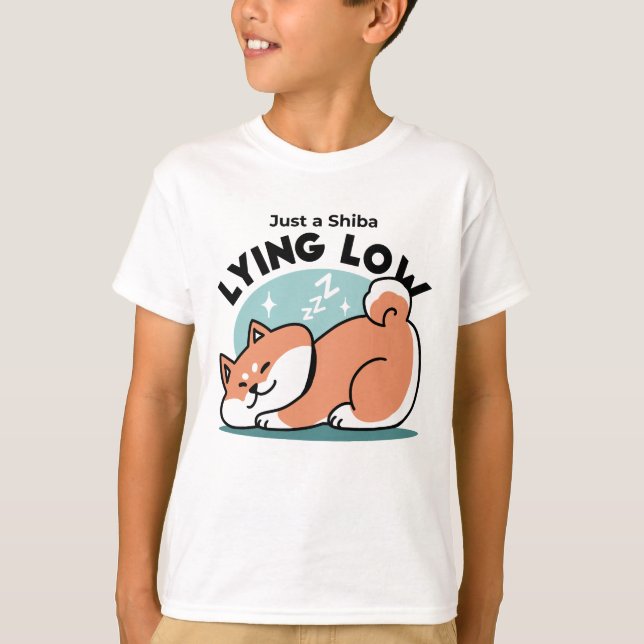 Relaxed Shiba Inu Art: Just a Shiba Lying Low T-Shirt (Front)