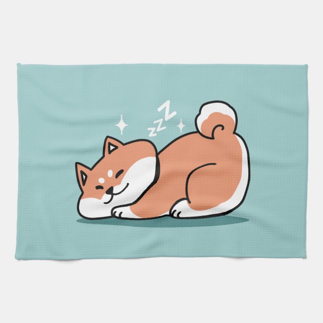 Relaxed Shiba Inu Art: Just a Shiba Lying Low Tea Towel (Horizontal)