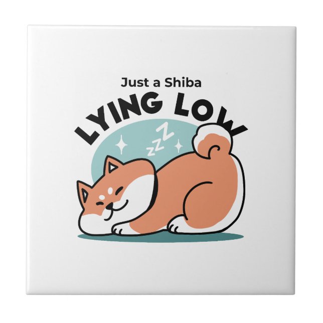 Relaxed Shiba Inu Art: Just a Shiba Lying Low Tile (Front)