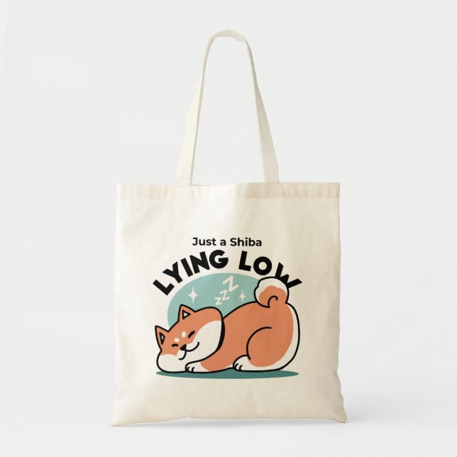 Relaxed Shiba Inu Art: Just a Shiba Lying Low Tote Bag (Front)
