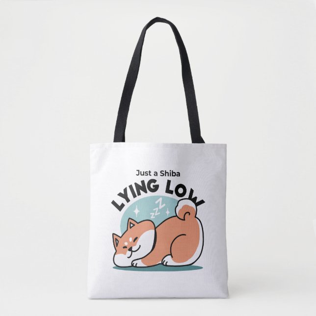Relaxed Shiba Inu Art: Just a Shiba Lying Low Tote Bag (Front)