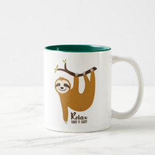 Relaxed Sloth background Two-Tone Coffee Mug
