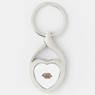 Relaxed Sloth on Branch Retro Logo Classic T-Shirt Key Ring