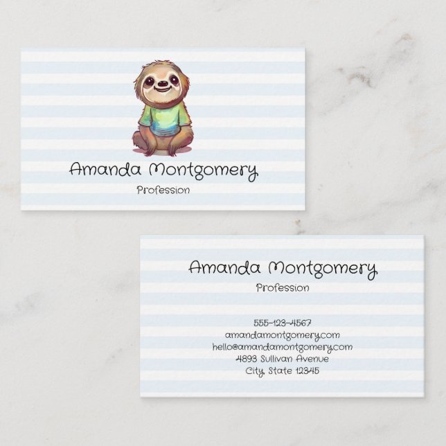 Relaxed Smiling Sloth sitting Cross-Legged Business Card (Front/Back)