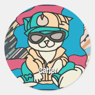 Relaxed Street Retro Cat   Funny  Classic Round Sticker