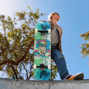 Relaxed Street Retro Cat   Funny Skateboard