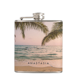 Relaxed Tropical Beach Personalised Hip Flask