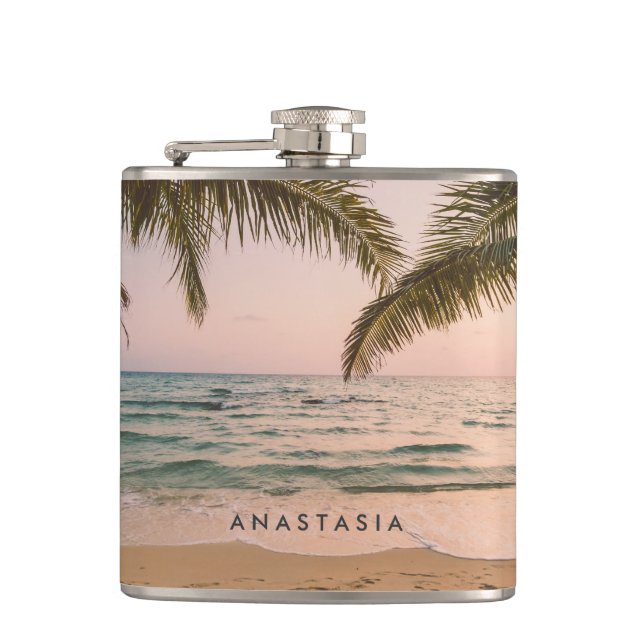 Relaxed Tropical Beach Personalised Hip Flask (Front)