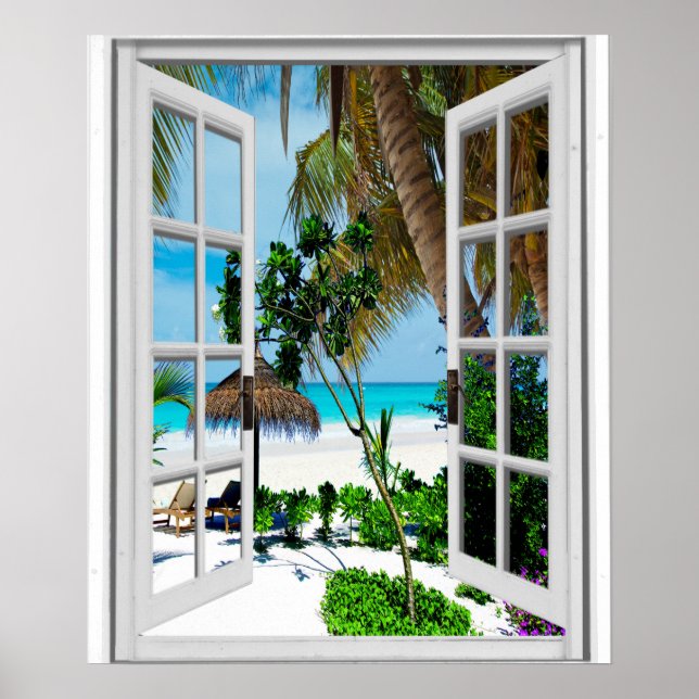 Relaxing Beach Artificial Window View Poster (Front)