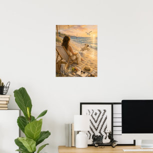 Relaxing Beach Day Dog Watercolor Art Poster