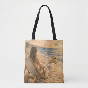Relaxing Beach Day Dog Watercolor Art Tote Bag