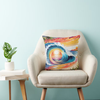 Relaxing Beach-Inspired Vibrant Sunset Beach Wave Cushion