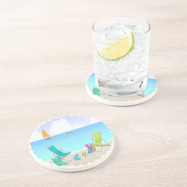 Relaxing Beach Sandstone Drink Coaster (Side)