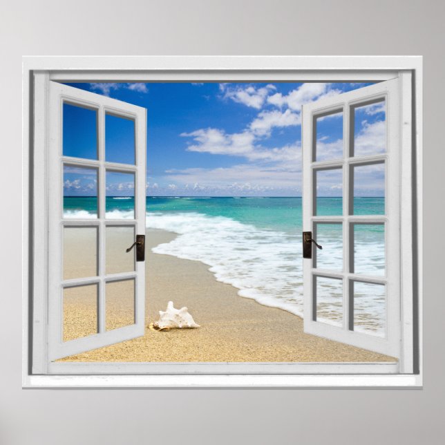 Relaxing Beach Sea View Fake Window Poster (Front)