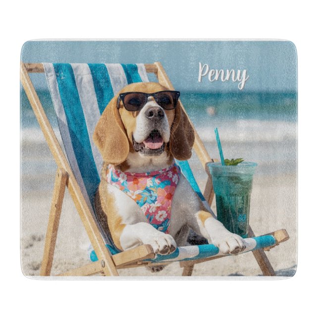 Relaxing Beagle Personalised Cutting Board (Front)