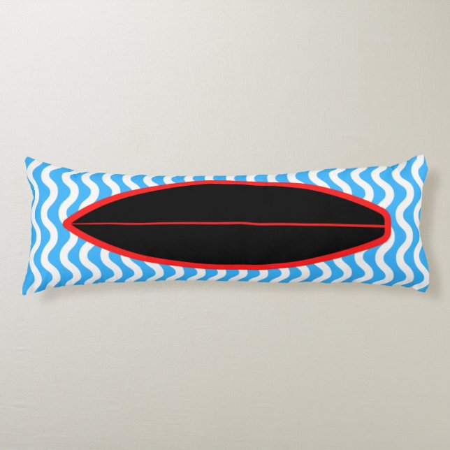 Relaxing Black Blue Waves Surfing Body Pillow (Front)
