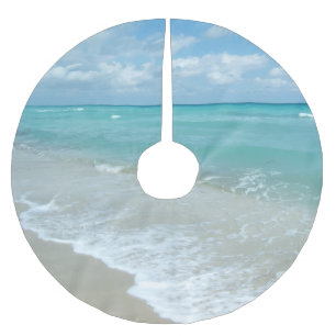 Relaxing Blue Beach Ocean Landscape Nature Scene Brushed Polyester Tree Skirt